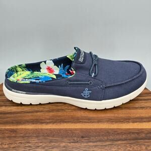 Skechers On The Go Shoes Womens 12 Navy Blue Slip On Boat Moc Open Back Mules